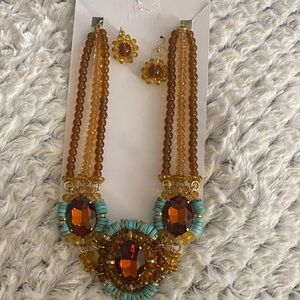 Amber and Turquoise Beaded Necklace Set